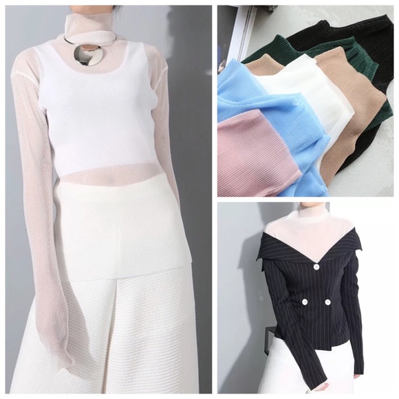 Tops - 💜 ‼️LAST CALL PRICE FIRM Sheer Layering Pleated Stretch Mock Neck Top
